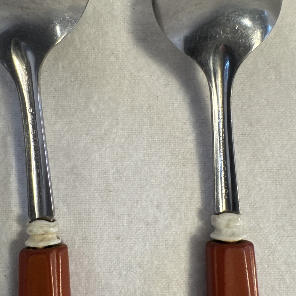 2 VTG Mid Century Table Spoon SR STANLEY ROBERT Stainless Japan Red Bakelite - Picture 5 of 5